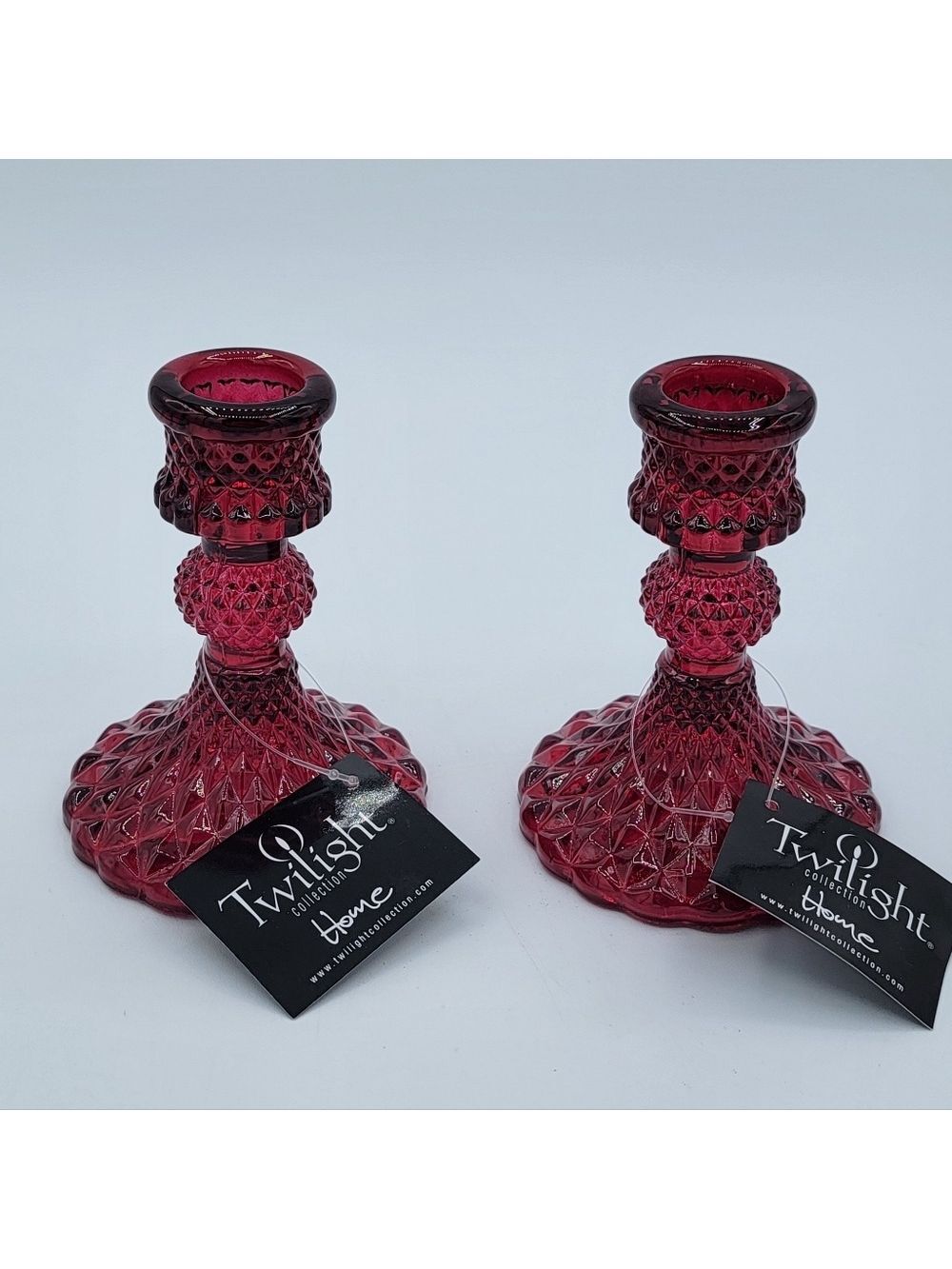 Glass Red Candlestick Holders Pair NWT #2793